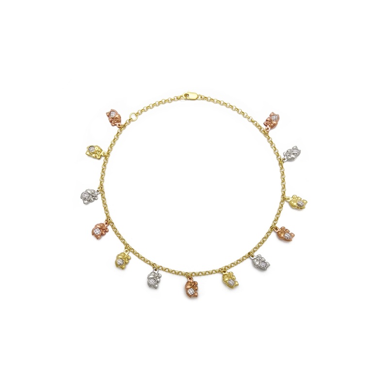 Elephant Charm Tri-Color Anklet (14K).