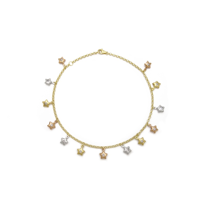 Star Charm Tri-Color Anklet (14K).