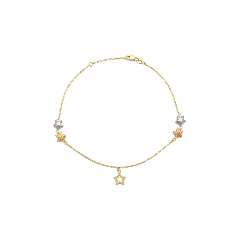 Stars Tri-Color Cable Anklet (14K).