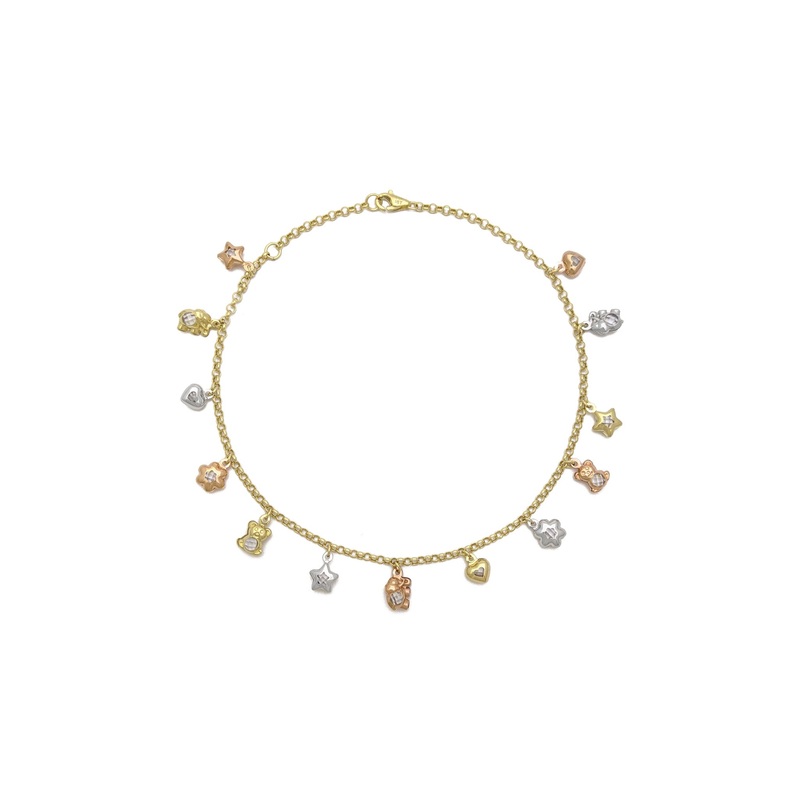 Tri-Color Lovely Charms Anklet (14K).