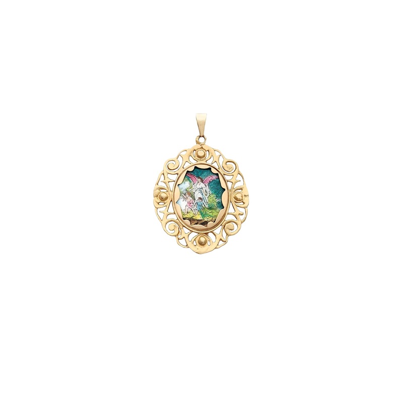 [Spanish] Vines Framed Angel de la Guardia Pendant (14K)