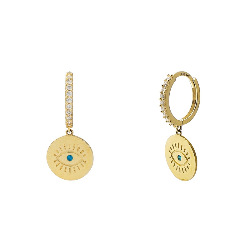 Blue-Eye Evil Eyes Hanging Earrings (14K)