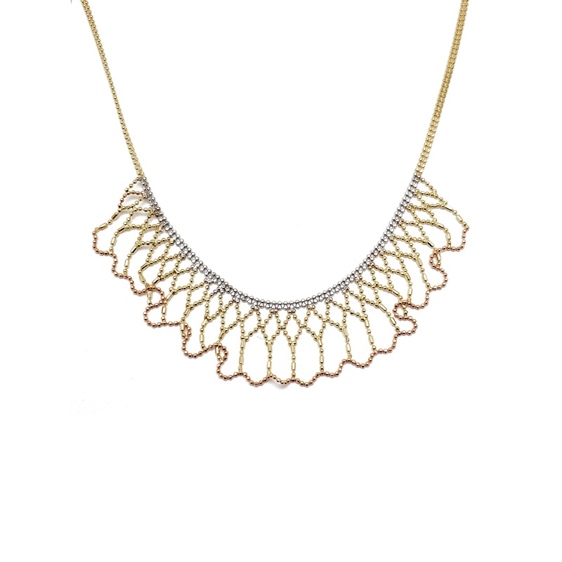 Tri-Color Frilly Bead Fancy Necklace (14K)