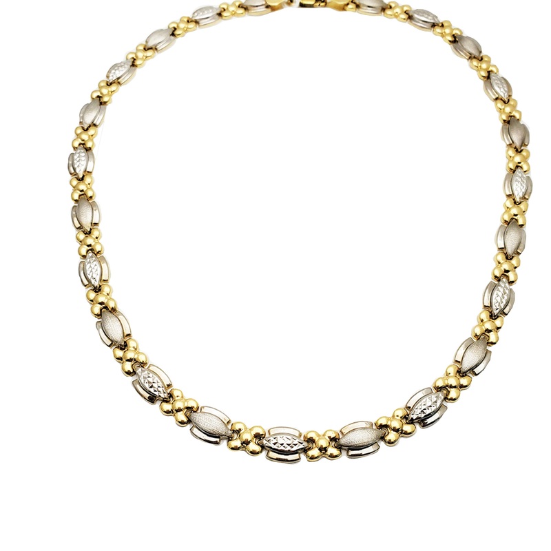 Two-Tone Stitched Leaves Fancy Necklace (14K)