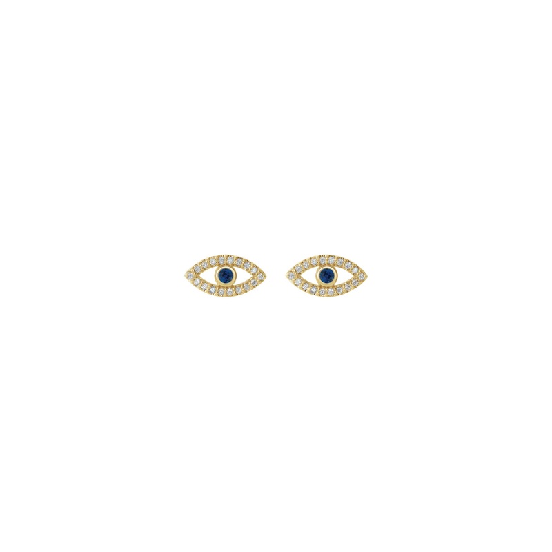 Blue Sapphire and White Diamond Evil Eye Stud Earrings