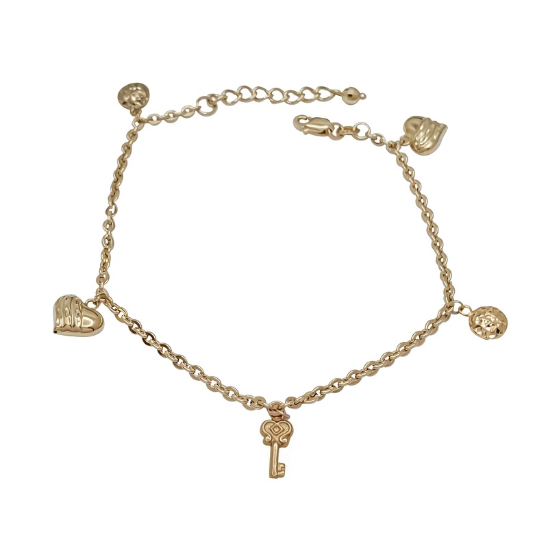 Diamond-Cut Heart & Key Charms Bracelet (14K).