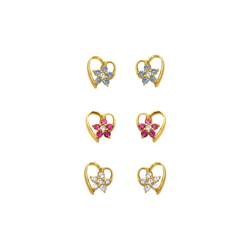 Zirconia Heart & Star Stud Earring (14K)