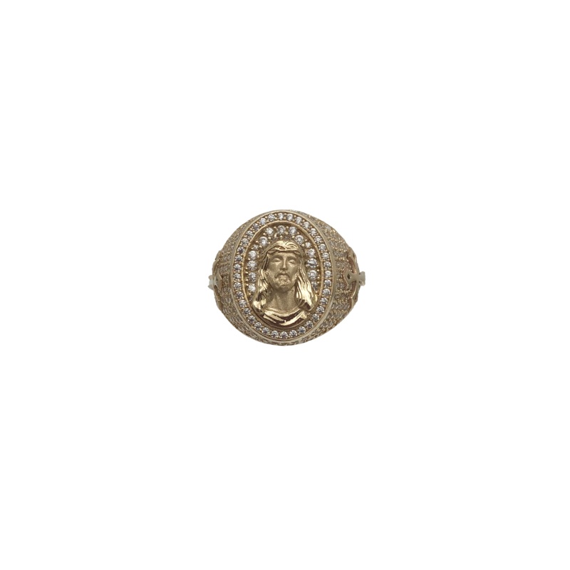 Zirconia Jesus & Cross Head Ring (14K)