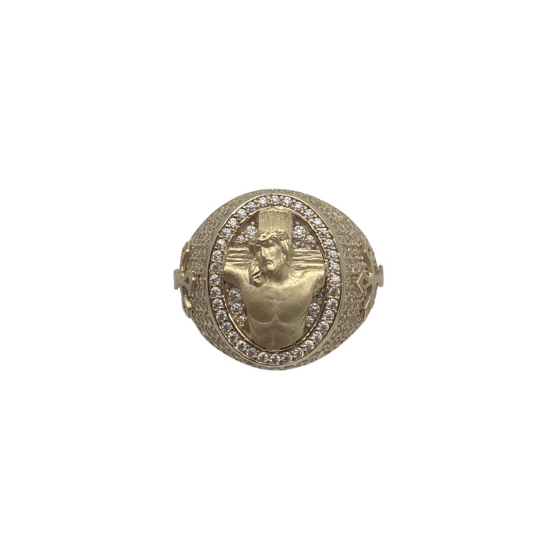 Zirconia Jesus Crucified Head Ring (14K)