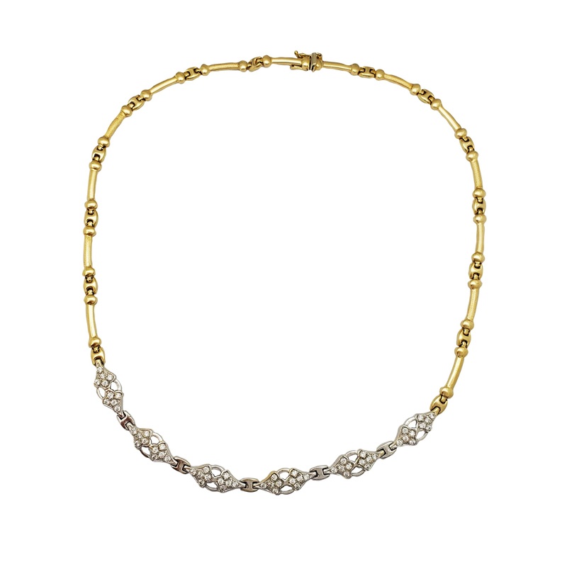Fancy Barbell & Stone-Set Lace Necklace (14K)