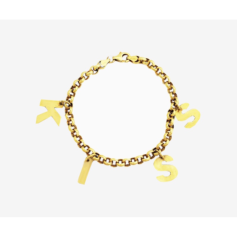 "KISS" Rolo Charm Bracelet (14K)