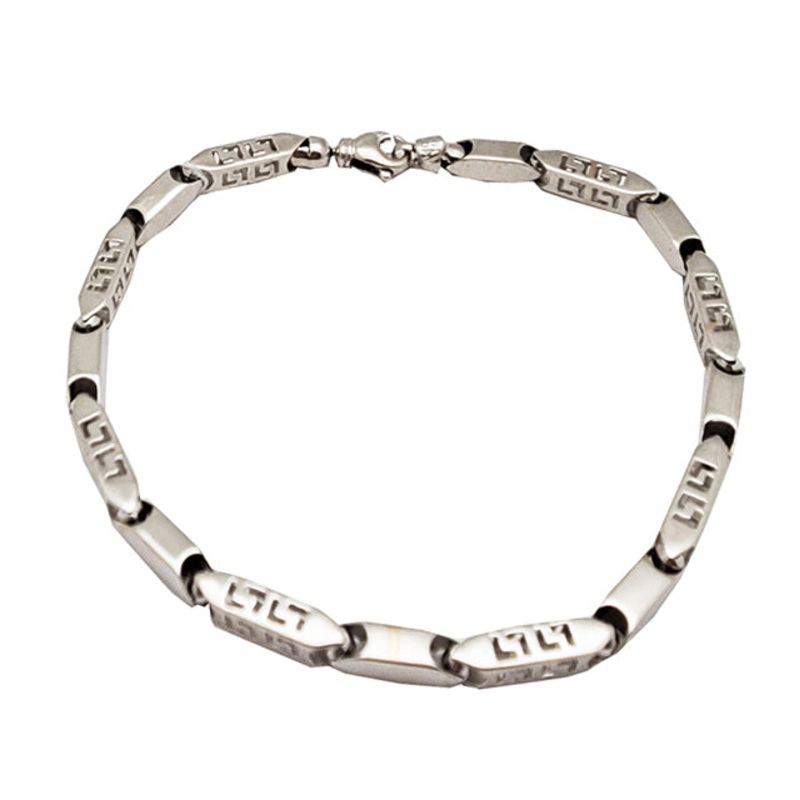 White Gold Imprinted Bullet Link Bracelet (14K)