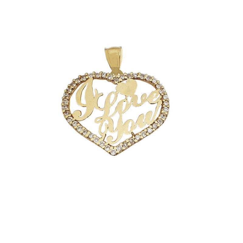 "I Love You" CZ Heart Pendant (14K)