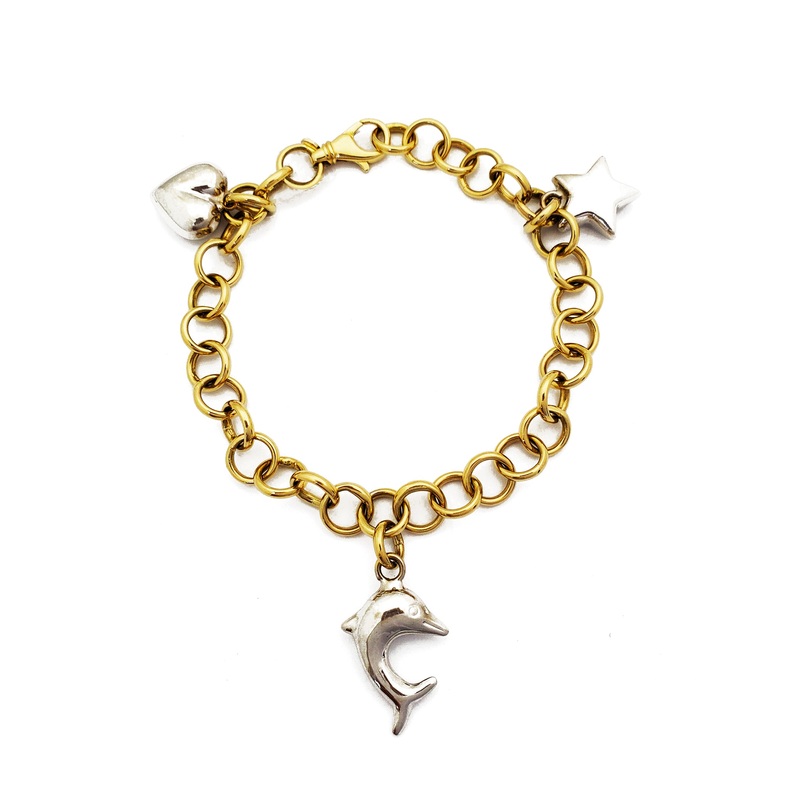 Two-Tone Rolo Charm Bracelet (14K)
