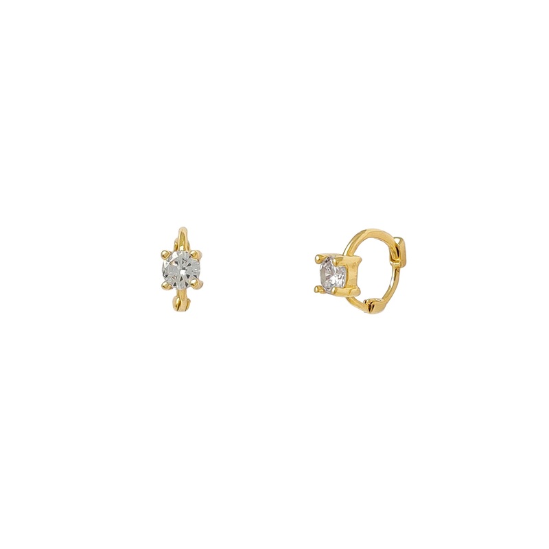 4-Prong Solitaire CZ Miniature Huggie Earrings (14K)