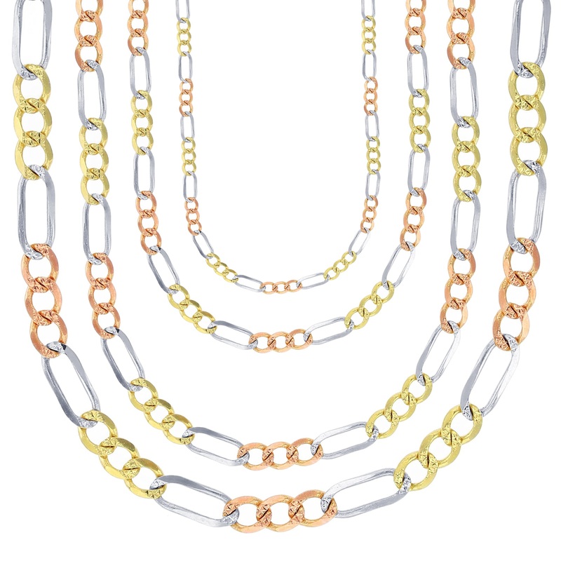 Tricolor Solid Figaro Chain (14K)