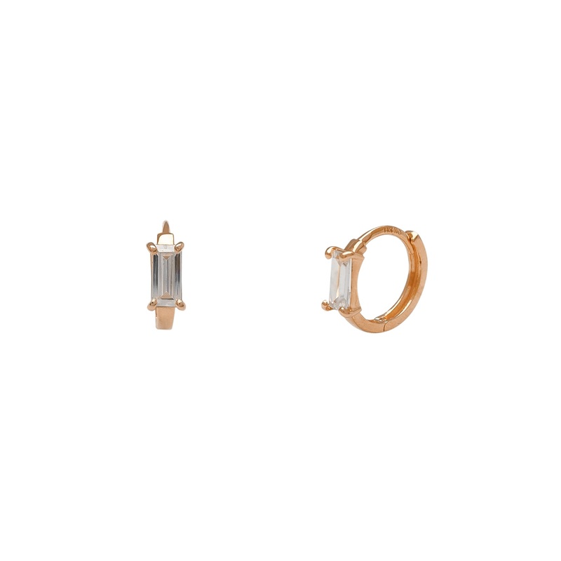 Baguette Stone-Set Huggie Earrings (14K)
