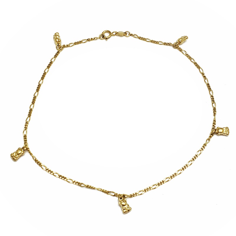 Figaro Teddy Bear Charm Anklet Bracelet (14K).