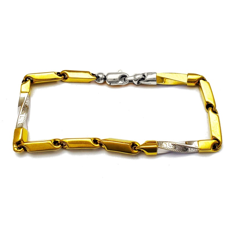 Two-Tone Greek-Key Twist Bullet Bracelet (10K)