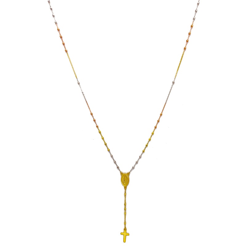 Tri-Color Virgin Mary Rosary Necklace (14K)