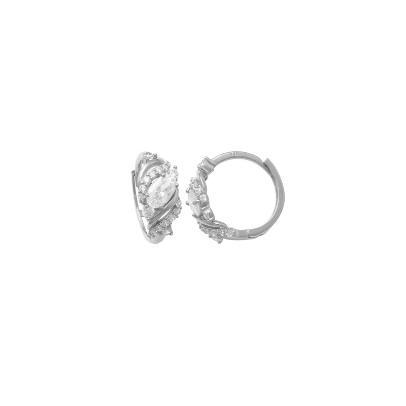 Zirconia Teardrop Huggie Earrings (14K)