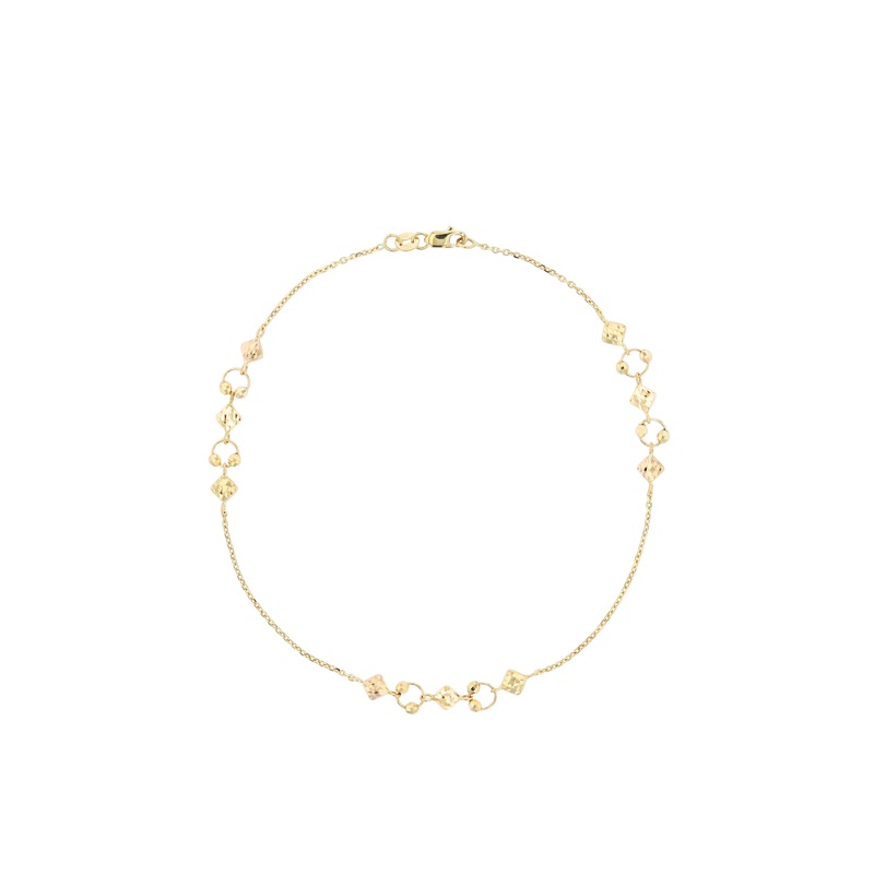 Cable-Link Dainty Charm Accent Anklet (14K)