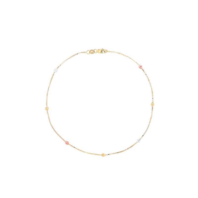 Tricolor Diamond Cull Ball Station Anklet (14K)