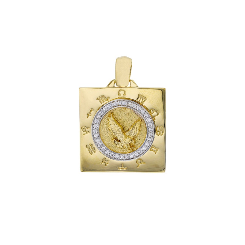 Zodiac Signs Square Eagle Pendant (14K)