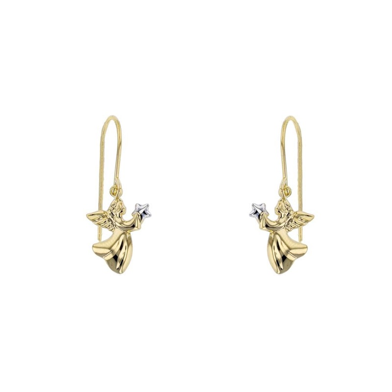 Angel Holding Star Dangling Earrings (14K)