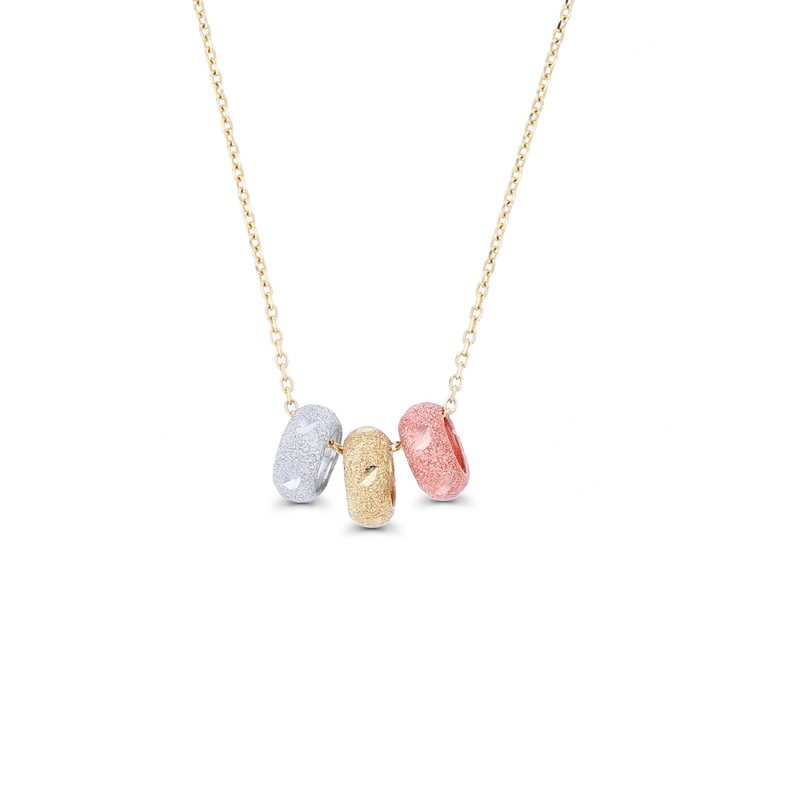 Tricolor Triple Dangling Beads Fancy Necklace (14K)