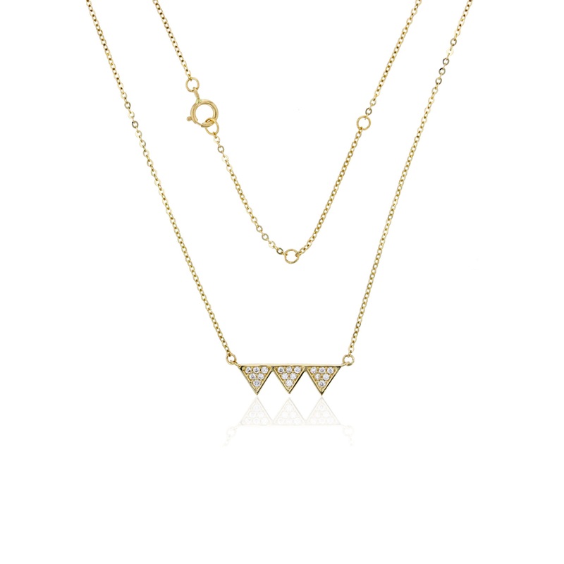 Yellow Gold Triple CZ Triangle Fancy Necklace (14K)
