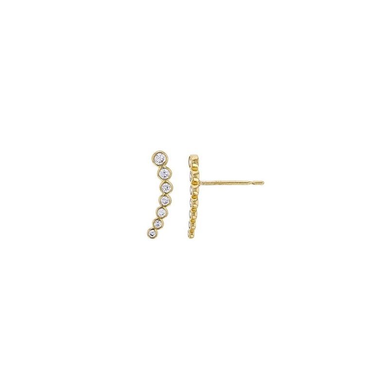 5-Stones Bezel Curves Bar Earrings (14K)