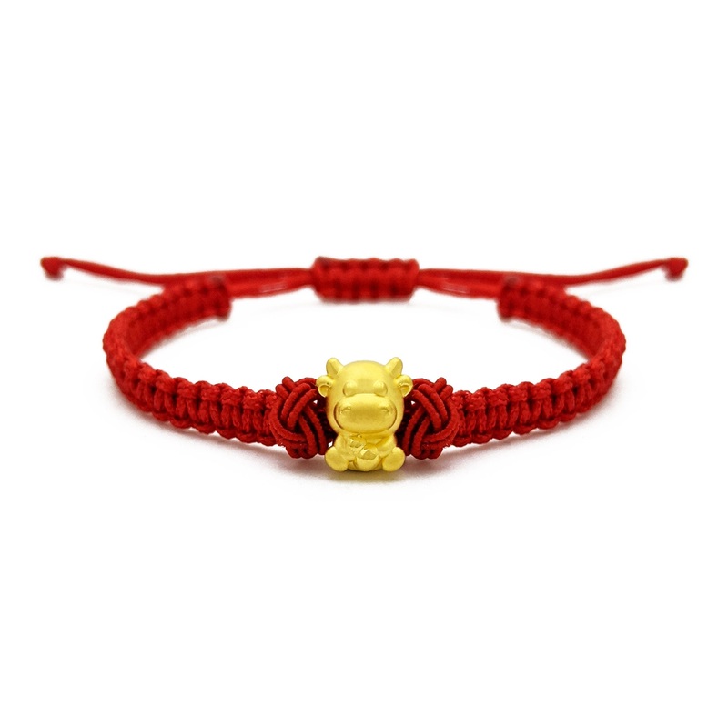 Baby Ox Chinese Zodiac Red String Bracelet (24K)