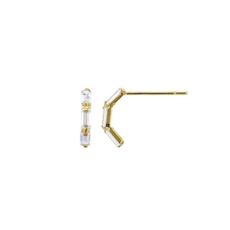 Baguette Curves Liner Stud Earrings (14K)