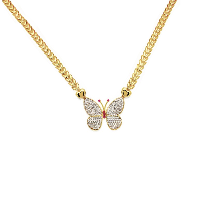 Yellow Gold CZ Butterfly Fancy Necklace (14K)