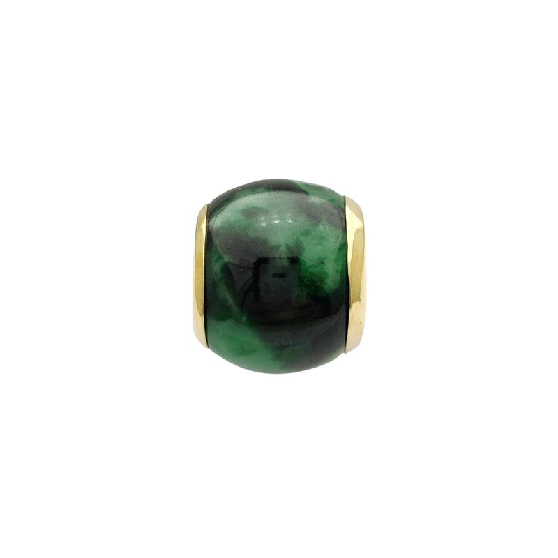 [10 mm] Dark Green Jade Barrel Bead Pendant (14K)