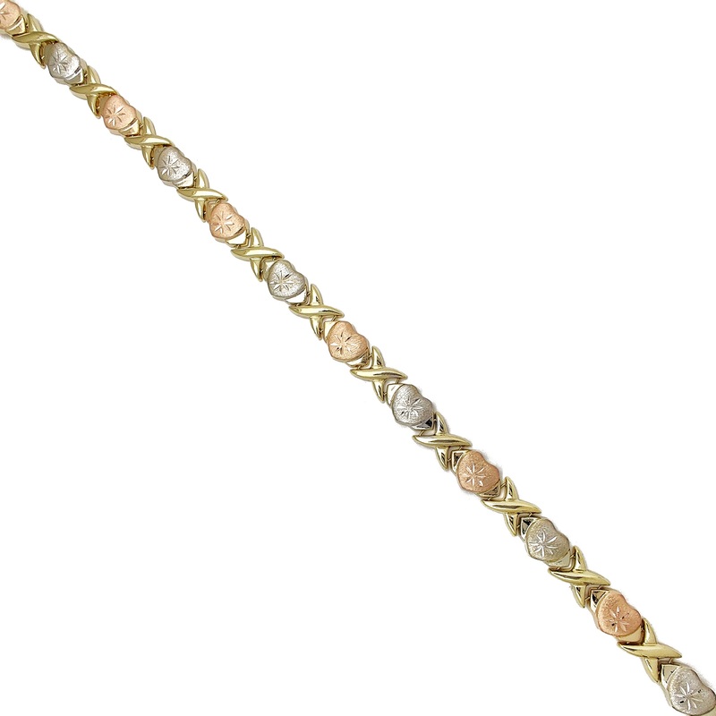 Tricolor X & Heart Fancy Necklace (14K)