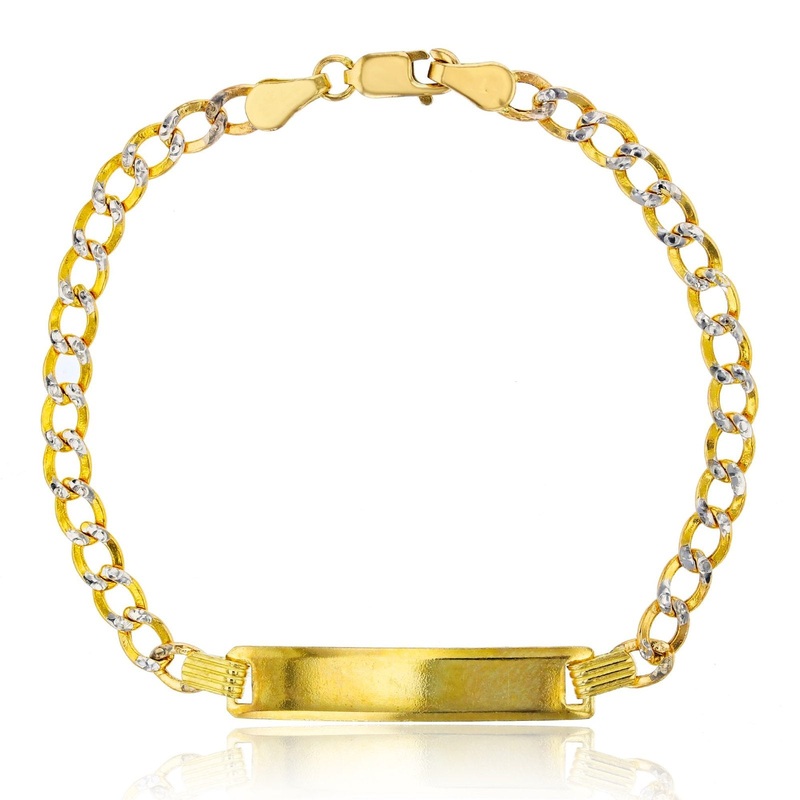 Two-Tone Hollow Italian Cuban Baby ID Bracelet (14K)
