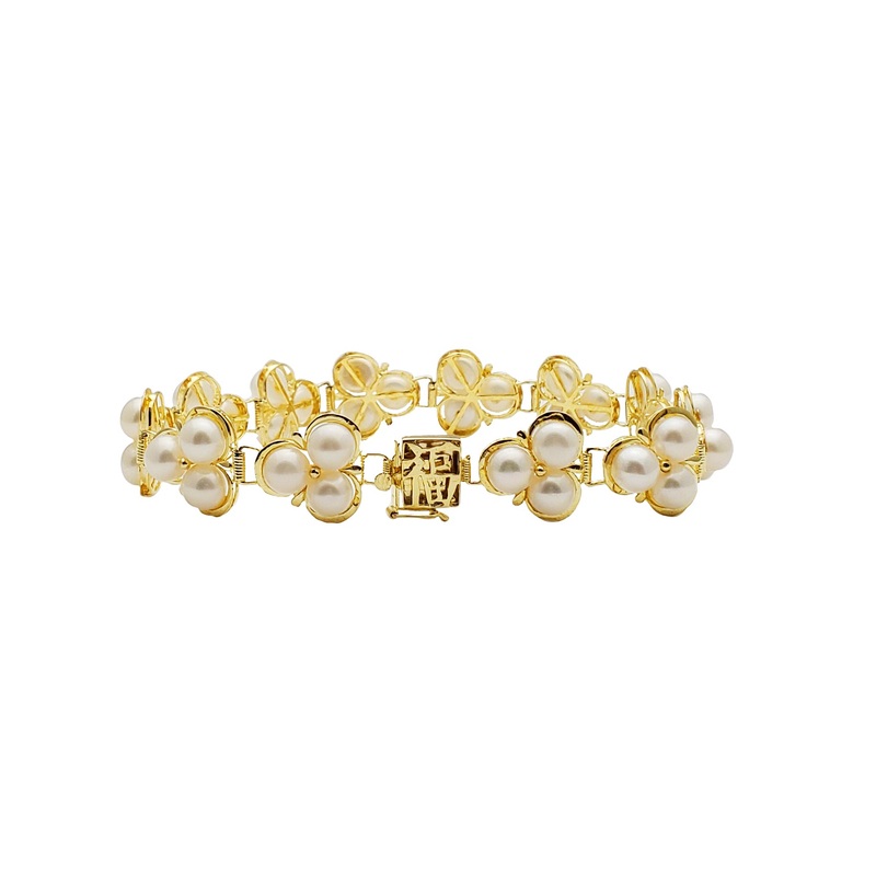 Yellow Gold Triskelion Pearl Bracelet (14K)