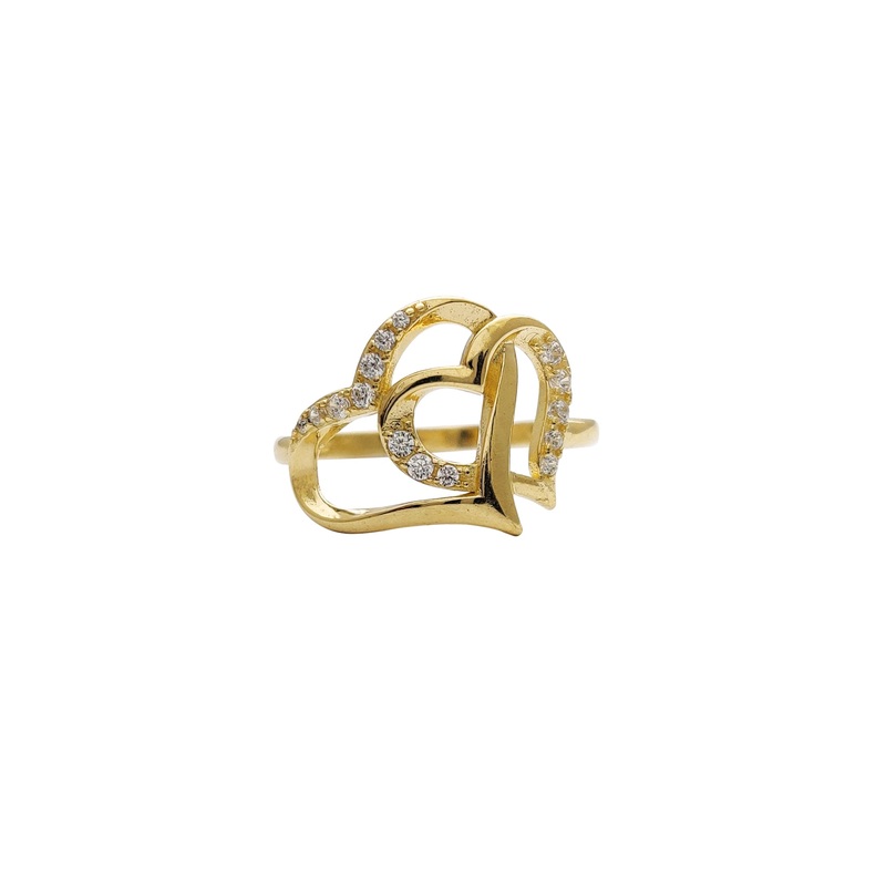 Zirconia Interlocked Outlined Hearts Ring (14K)
