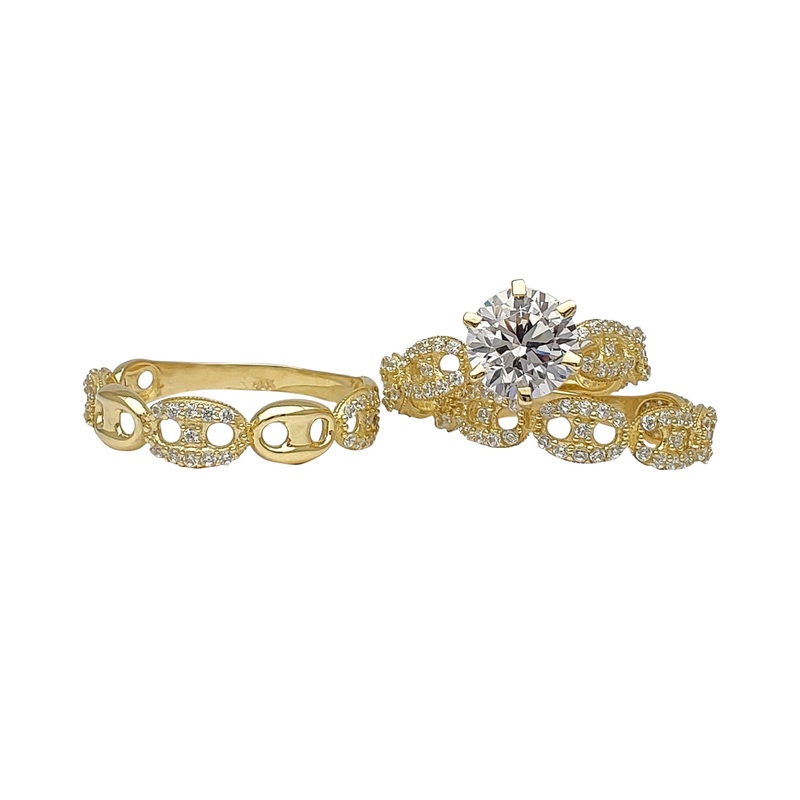 Zirconia Pave Mariner Three-Piece Set Rings (14K)