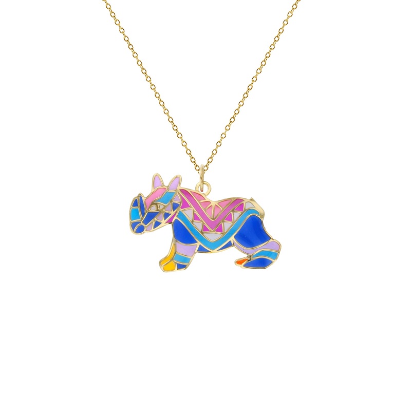 Colorful-Enameled Rhino Fancy Necklace (14K)