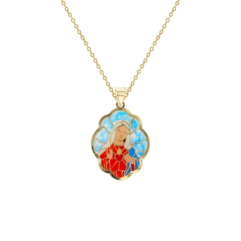 Colorful-Enameled Virgin Mary Fancy Necklace (14K)