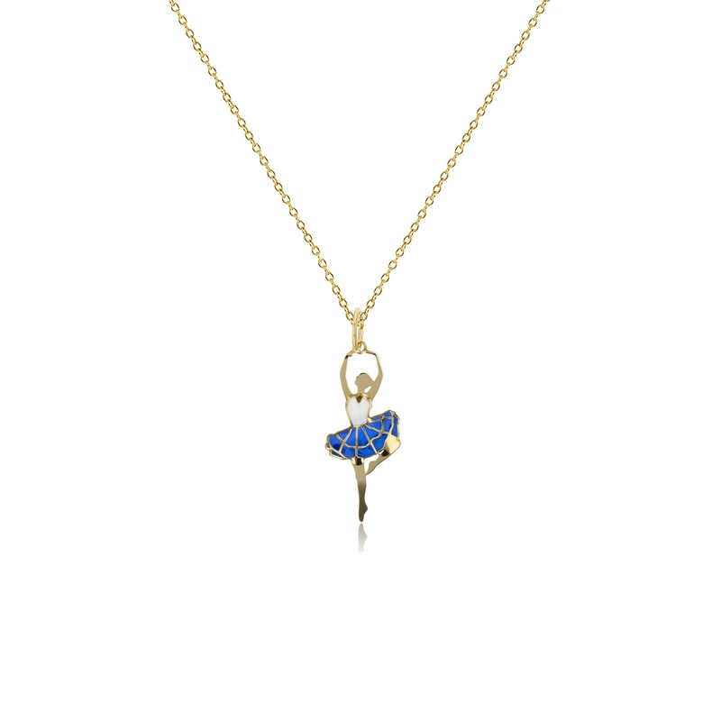 Enameled-Blue Skirt Dancing Ballerina Fancy Necklace (14K)