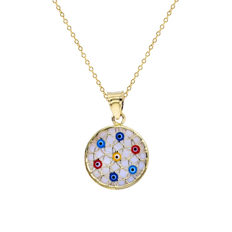 Enameled-Evil Eye Medallion Fancy Necklace (14K)