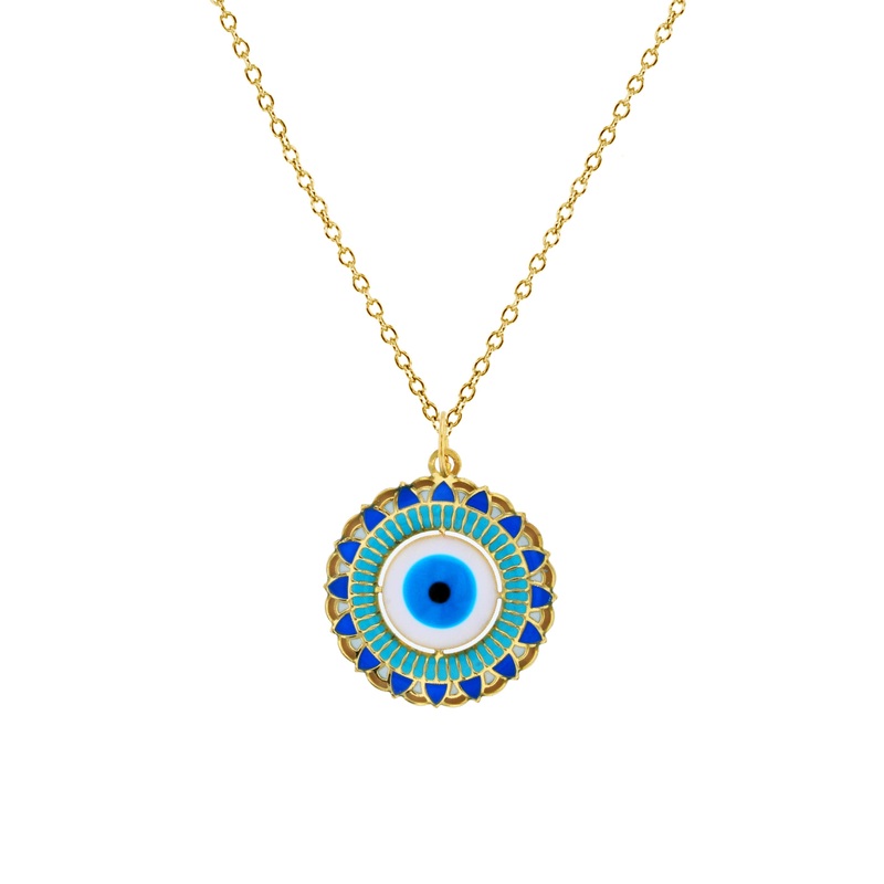 Enameled-Mandala Evil Eye Fancy Necklace (14K)