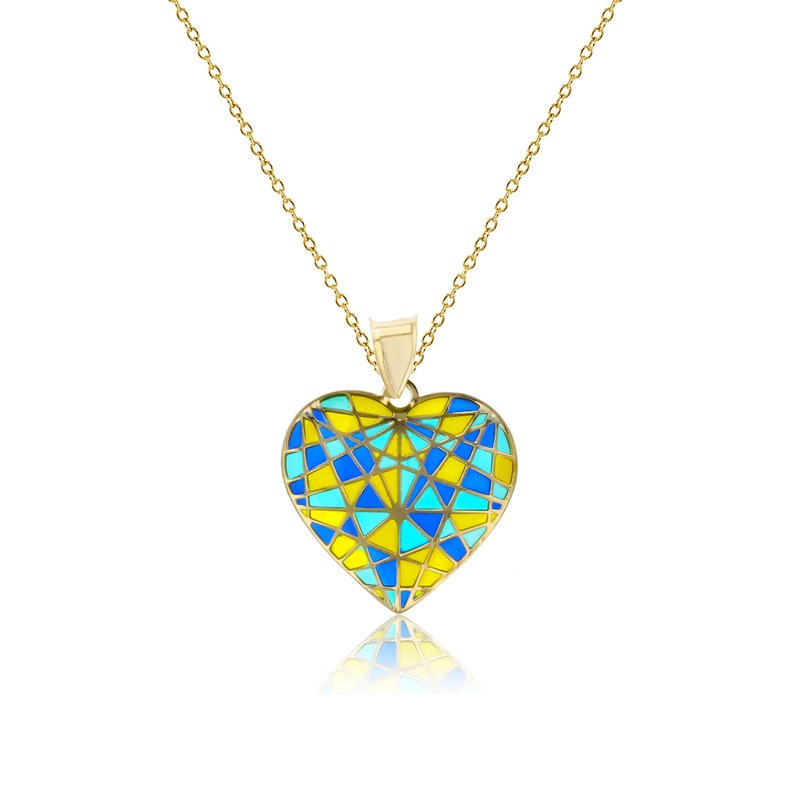 Enameled-Mosaic Heart Fancy Necklace (14K)