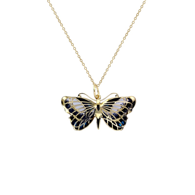Textured Enameled Butterfly Necklace (14K)