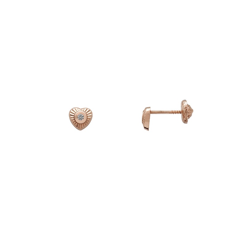 Zirconia Puffy Heart Stud Earrings (14K)