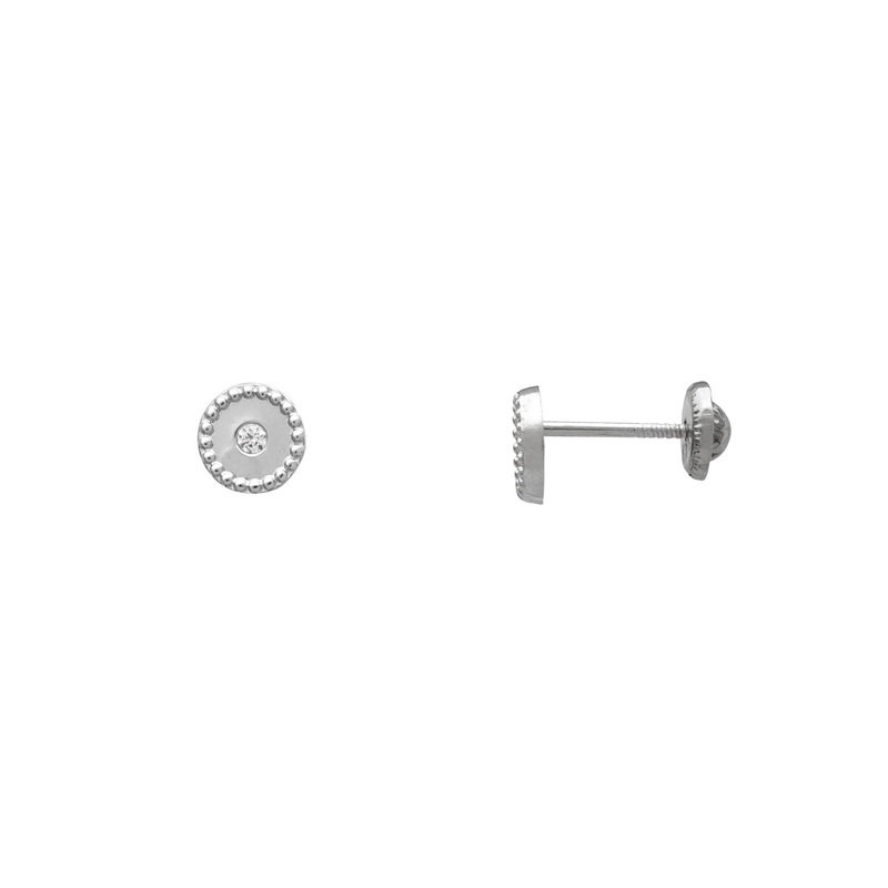 Zirconia Round Milgrained Stud Earrings (14K)